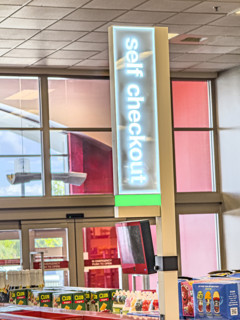 Self Check-out sign, Target Department Store, Boca Raton, Florida, USA