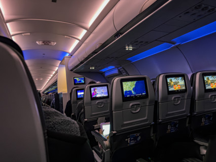 Jet Blue Airlines commercial airplane, interior view of main cabin