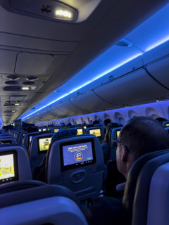 Jet Blue Airlines commercial airplane, interior view of main cabin