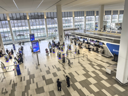 Delta Airlines terminal, interior view, LaGuardia Airport, Queens, New York City, New York, USA