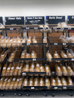 Bread display in supermarket