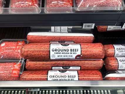 Tubes of ground beef in grocery store