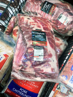 Packages of Smithfield pork spare ribs in grocery store