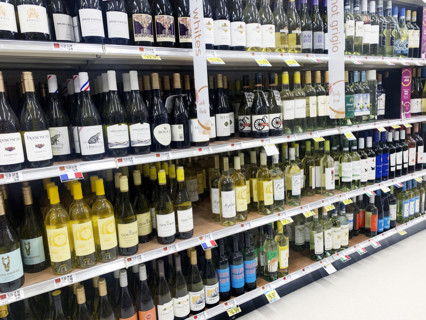 White wine section in liquor store