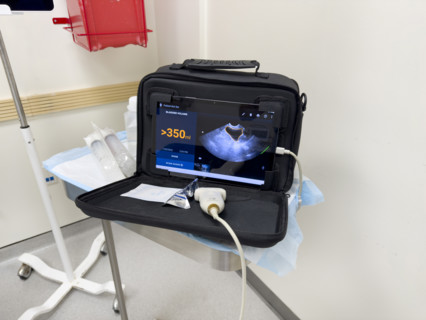 Portable ultrasound machine measuring bladder fluid