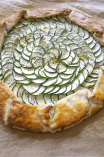 High angle view of zucchini and ricotta galette