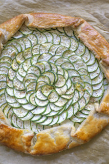 High angle view of zucchini and ricotta galette