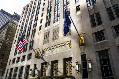 The Waldorf Astoria, luxury hotel and condominium residence, building exterior detail, Lexington