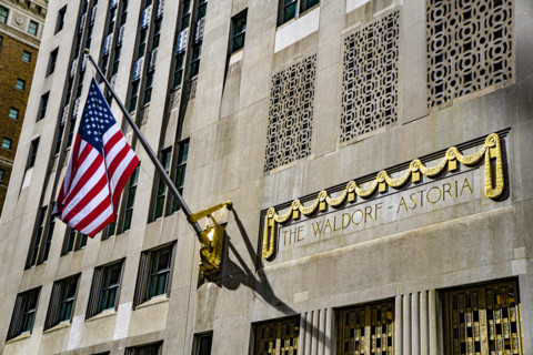 The Waldorf Astoria, luxury hotel and condominium residence, building exterior detail, Lexington