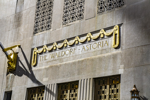 The Waldorf Astoria, luxury hotel and condominium residence, building exterior detail, Lexington