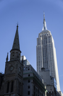 Empire State Building against blue sky, Manhattan, New York City, New York, USA