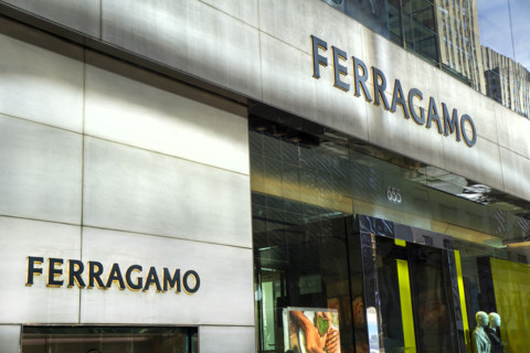 Ferragamo retail store, building exterior detail, 655 Fifth Avenue, Manhattan, New York City, New