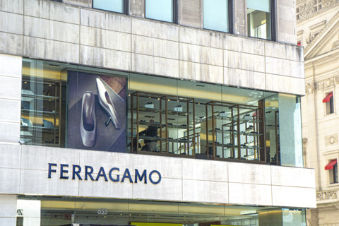 Ferragamo retail store, building exterior detail, 655 Fifth Avenue, Manhattan, New York City, New