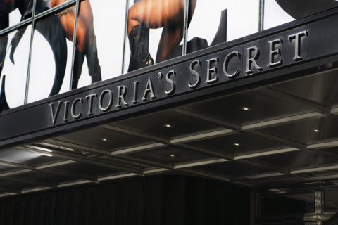 Victoria's Secret retail store, building exterior detail, 640 Fifth Avenue, Manhattan, New York