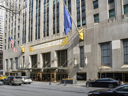 The Waldorf Astoria, luxury hotel and condominium residence, building exterior and street scene,