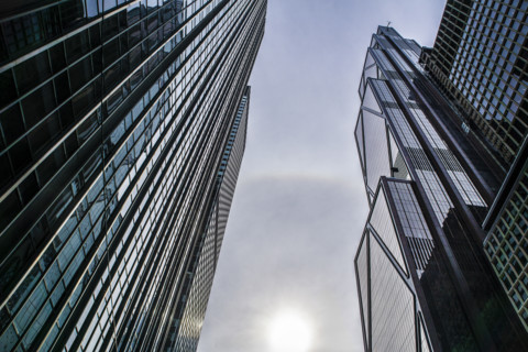 JPMorgan Chase office building, low angle view of building exterior, 270 Park Avenue, Manhattan,