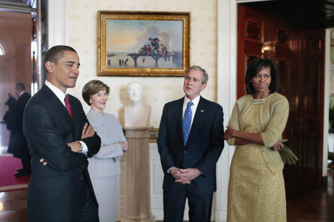 U.S. President George W. Bush and U.S. First Lady Laura Bush hosting coffee for U.S.