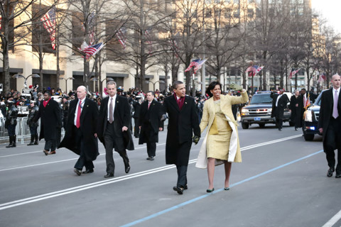U.S. President Barack Obama and U.S. First Lady Michelle Obama walking on Pennsylvania Avenue