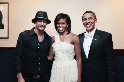 U.S. President Barack Obama and U.S. First Lady Michelle Obama with American Musician and singer