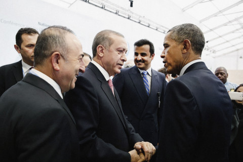 U.S. President Barack Obama talking with President Recep Tayyip Erdogan of Turkey after opening