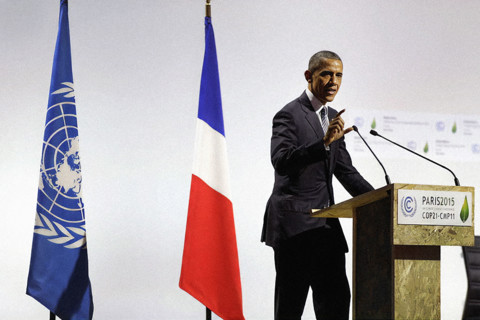 U.S. President Barack Obama delivering remarks during United Nations Framework Convention on
