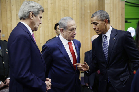 U.S. President Barack Obama with Prime Minister Benjamin Netanyahu of Israel, and U.S. Secretary of