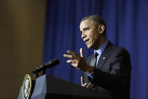 U.S. President Barack Obama giving press conference at the Organization for Economic Co-operation