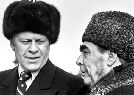 President Gerald R. Ford with Soviet General Secretary Leonid Brezhnev upon Ford's Arrival at