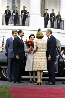 U.S. President Gerald R. Ford and U.S. First Lady Betty Ford greeting President and Mrs. Anwar