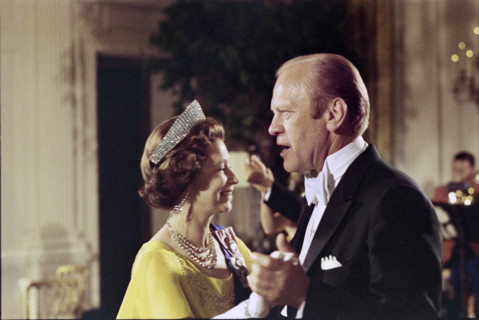 U.S. President Gerald R. Ford dancing with Queen Elizabeth II during a White House state dinner
