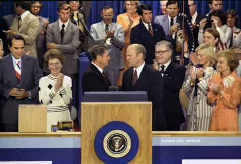 U.S. President Gerald R. Ford, as Republican presidential nominee, shaking hands with nomination