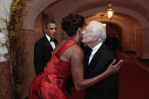U.S. President Barack Obama and U.S. First Lady Michelle Obama saying goodbye to former U.S.