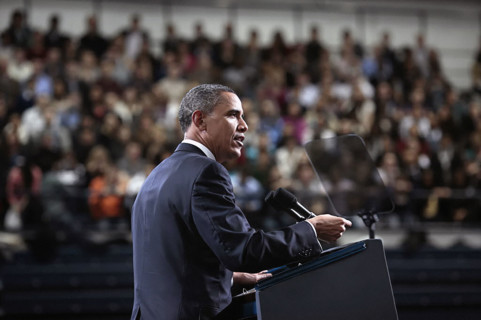 U.S. President Barack Obama remarks on innovation while speaking at Penn State University, State
