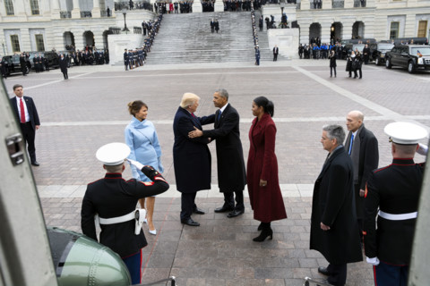 Former U.S. President Barack Obama and former U.S. First Lady Michelle Obama bid farewell to U.S.