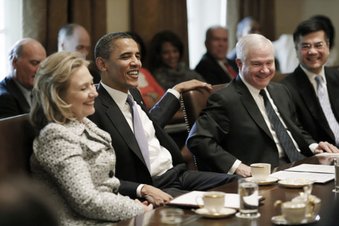 U.S. President Barack Obama with U.S. Secretary of State Hillary Rodham Clinton, U.S. Defense