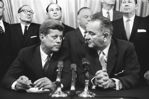 U.S. Senator John Kennedy and democratic nominee for U.S. President, and U.S. Senator Lyndon B.