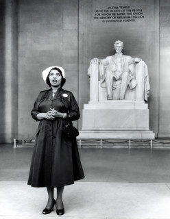 American singer Marian Anderson in front of Lincoln Memorial during memorial service held in honor