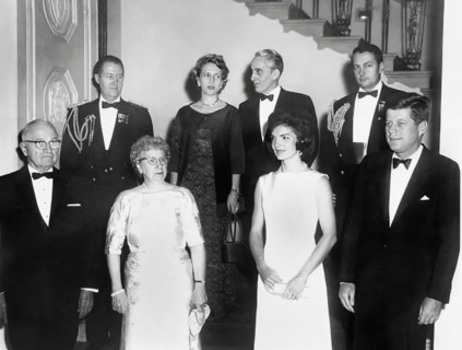 U.S. President John F. Kennedy (right) and U.S. First Lady Jacqueline Kennedy (2nd right) pose with