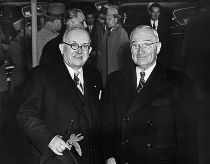 President of France Vincent Auriol (left) and U.S. President Harry S. Truman arriving at Blair