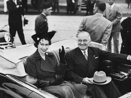 Princess Elizabeth (left) and U.S. President Harry S. Truman leaving Washington National Airport