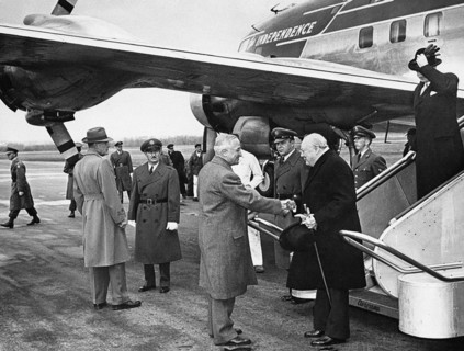 U.S. President Harry S. Truman greeting British Prime Minister Winston (with British Foreign