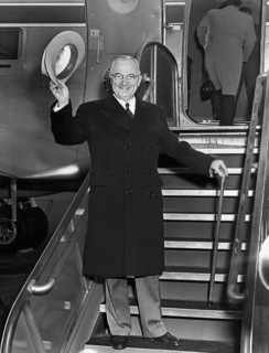 U.S. President Harry S. Truman preparing to board airplane for his vacation to Florida, National