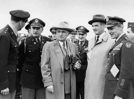 U.S. President Harry S. Truman (center, with binoculars) attending Air Progress Demonstration. From