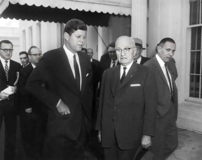 U.S. President John F. Kennedy with former U.S. President Harry S. Truman in front of White House,
