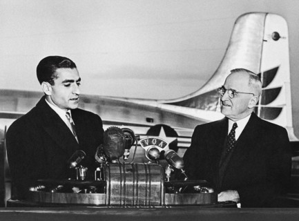 Shah of Iran, Mohammad Reza Pahlavi (left) responding to U.S. President Harry S. Truman's (right)