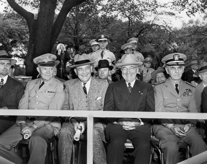 U.S. President Harry S. Truman (first row, 2nd right) with Secretary of the Army Frank Pace (first