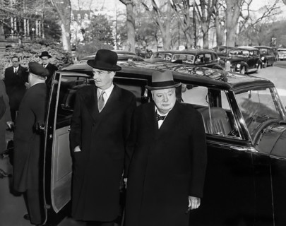 British Prime Minister Winston Churchill (right) and British Foreign Secretary Anthony Eden exiting