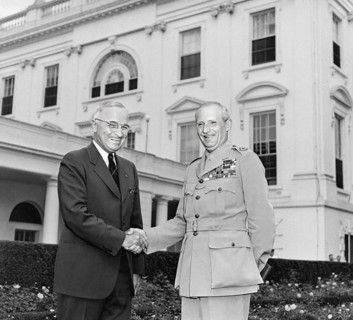 U.S. President Harry S. Truman (left) shaking hands with British Field Marshal Bernard Montgomery