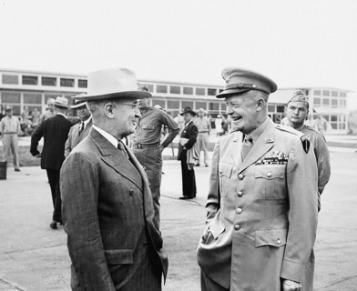 U.S. President Harry S. Truman (left) with U.S. General Dwight Eisenhower (right), National