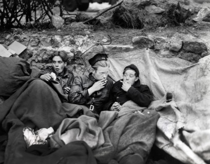 British crew members of an LST having their first night of decent rest after having been brought to